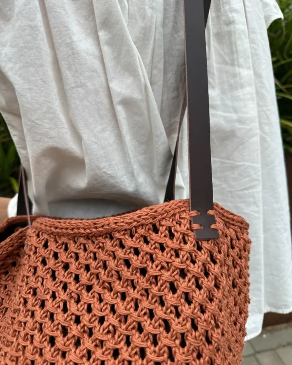 French market bag straps leather PetiteKnit - Bilde 3